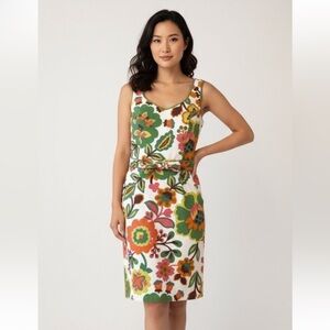 RETRO/VINTAGE STYLE BODEN FLORAL DRESS SCOOP‎ NECK SIDE ZIP WAIST TAB PANELS